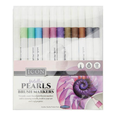 Icon Brush Markers - Metallic Pearl - Pack of 12-Brush Pens-Icon|Stationery Superstore UK
