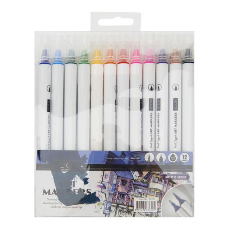 Icon Dual Tipped Art Markers - Pack of 12-Felt Tip Pens-Icon|Stationery Superstore UK