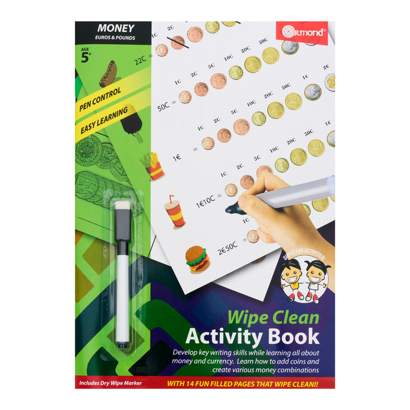 Ormond A4 Wipe Clean Activity Book - 14 Pages - Money (Euro)-Activity Books ,Educational Books-Ormond|Stationery Superstore UK