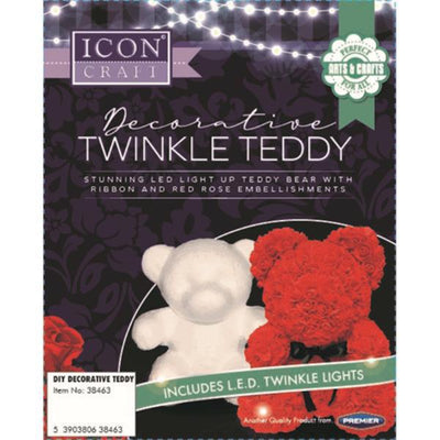 Icon DIY Decorative Twinkle Teddy Bear with LED Lights, Roses and Clear Box-Styrofoam/Polyestyrene-Icon|Stationery Superstore UK