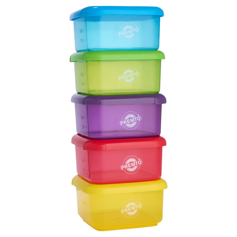 Premto Multipack | Square BPA Free Meal Box - Microwave Safe - Set of 5-Lunch Boxes-Premto|Stationery Superstore UK