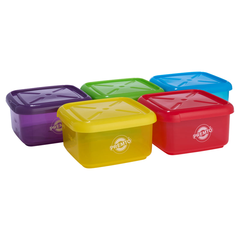 Premto Multipack | Square BPA Free Meal Box - Microwave Safe - Set of 5-Lunch Boxes-Premto|Stationery Superstore UK
