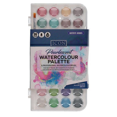 Icon Watercolour Art Set Pearlescent - 36 pieces-Paint Sets-World of Colour|Stationery Superstore UK
