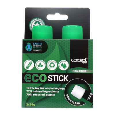 Concept Green Eco Glue Stick - 36G- Pack of 2-Craft Glue & Office Glue-Icon|Stationery Superstore UK