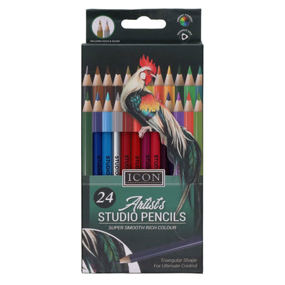 Icon Artists Studio Triangular Colouring Pencils - Pack of 24-Colouring Pencils-Icon|Stationery Superstore UK