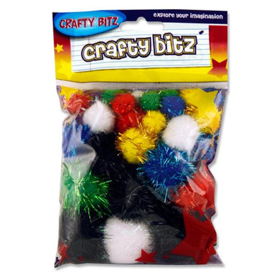 Crafty Bitz Pom Poms - Glitter - Pack of 30-Pom Poms-Crafty Bitz|Stationery Superstore UK