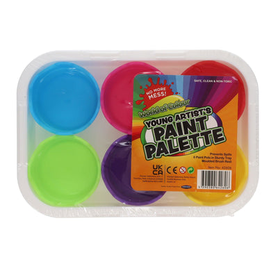 World of Colour Young Artist's Paint Palette - Pack of 6 Pots with Tray-Palettes & Knives-World of Colour|Stationery Superstore UK