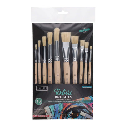 Icon Texture Paint Brush Set - Hog Hair - Pack of 10-Paint Brushes-Icon|Stationery Superstore UK