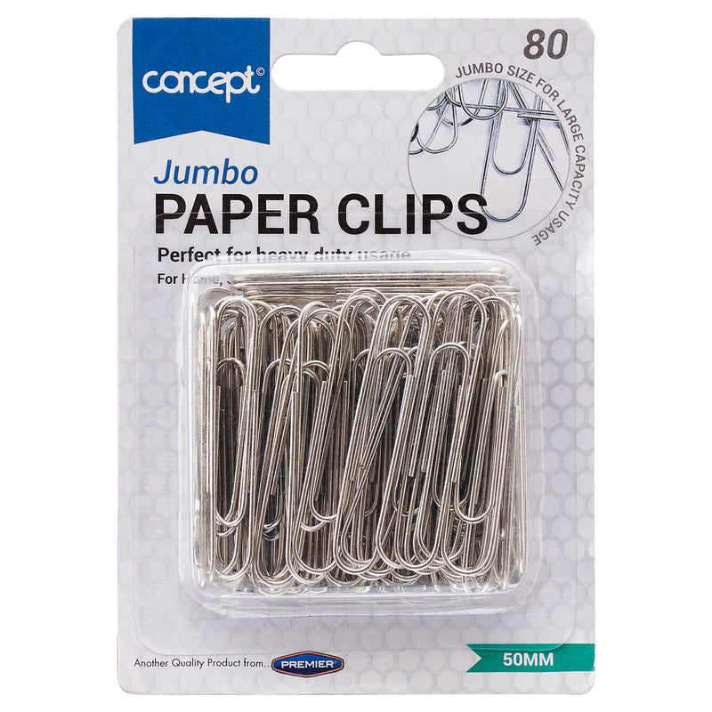 Concept 50mm Jumbo Paper Clips - Silver - Pack of 80-Paper Clips, Clamps & Pins-Concept|Stationery Superstore UK