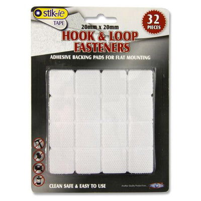 Stik-ie Hook & Loop Velcro Fasteners - 20 x 20mm - Pack of 32-Hooks & Fasteners-Stik-ie|Stationery Superstore UK