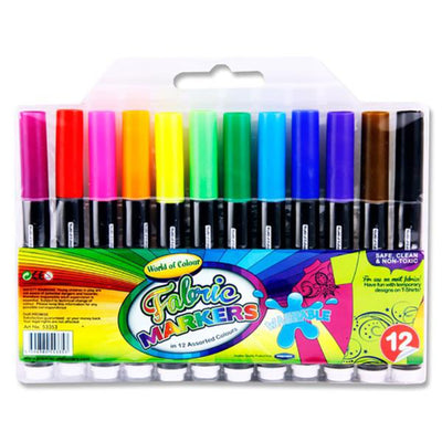World of Colour Washable Fabric Markers - Pack of 12-Fabric Paints-World of Colour|Stationery Superstore UK