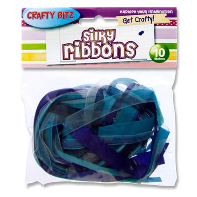 Crafty Bitz Silky Ribbons - 10m - Blue-Threads & Strings-Crafty Bitz|Stationery Superstore UK