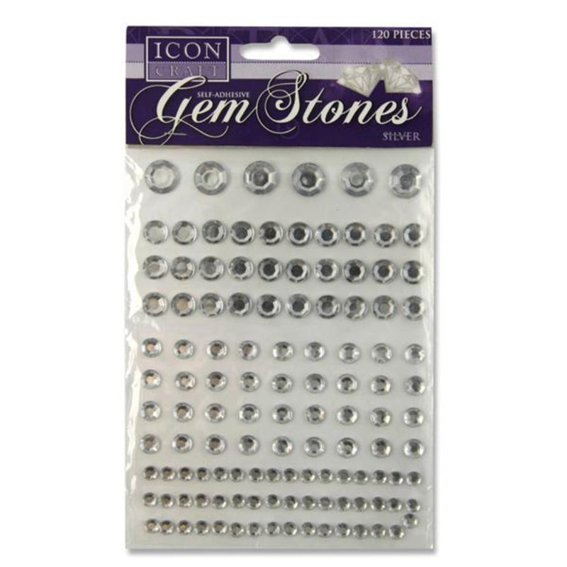 Icon Self Adhesive Gem Stones - Silver - Pack of 120-Rhinestones & Flatbacks-Icon|Stationery Superstore UK