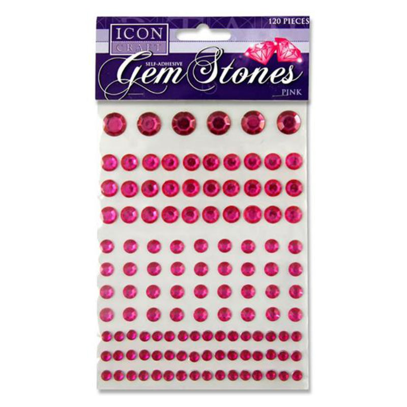 Icon Self Adhesive Gem Stones - Round - Pink in Various Sizes - Pack of 120-Rhinestones & Flatbacks-Icon|Stationery Superstore UK