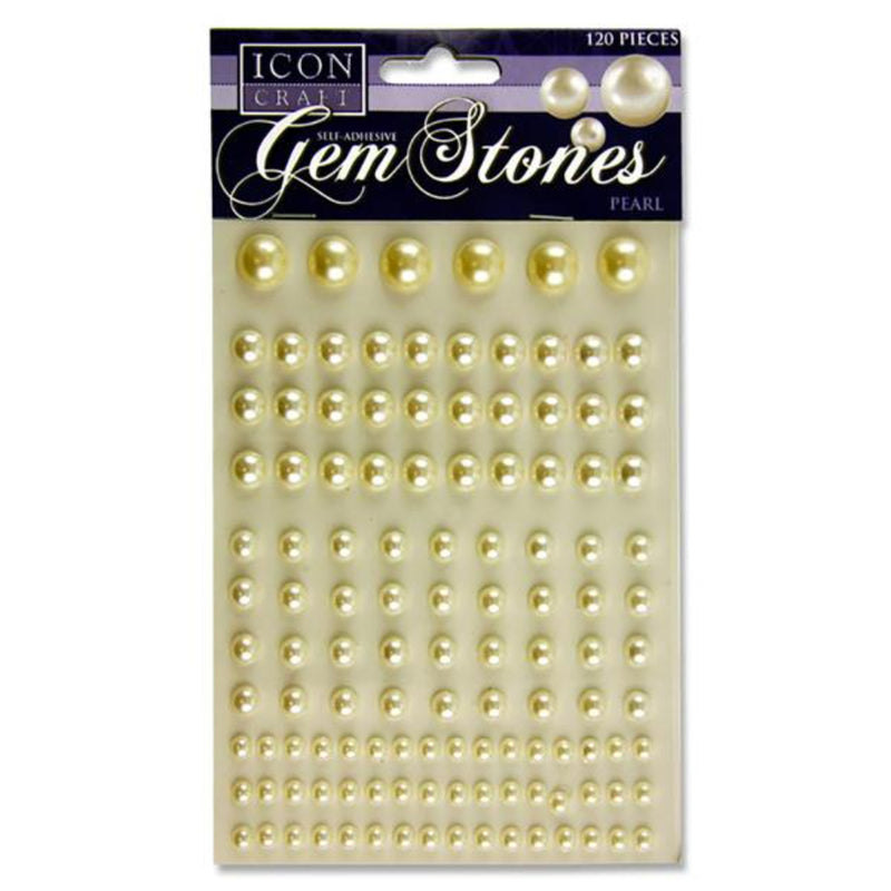 Icon Self Adhesive Gem Stones - Pearls - Various Sizes - Pack of 120-Rhinestones & Flatbacks-Icon|Stationery Superstore UK
