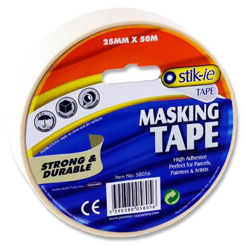Stik-ie Masking Tape Roll - 50m x 25mm-Multipurpose Tape-Stik-ie|Stationery Superstore UK