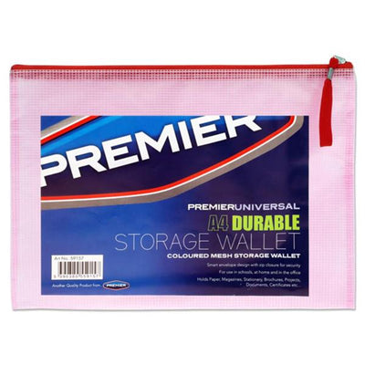 Premier Universal A4 Durable Storage Wallet - Pink-Mesh Wallet Bags-Premier Universal|Stationery Superstore UK