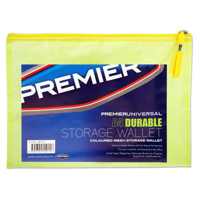 Premier Universal A4 Durable Storage Wallet - Yellow-Mesh Wallet Bags-Premier Universal|Stationery Superstore UK