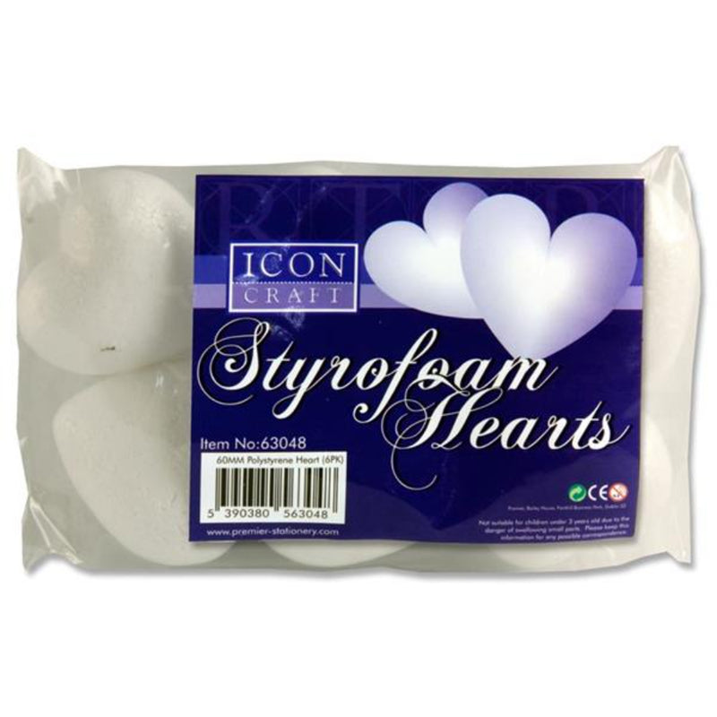 Icon Styrofoam Hearts - 60mm - Pack of 6-Styrofoam/Polyestyrene-Icon|Stationery Superstore UK
