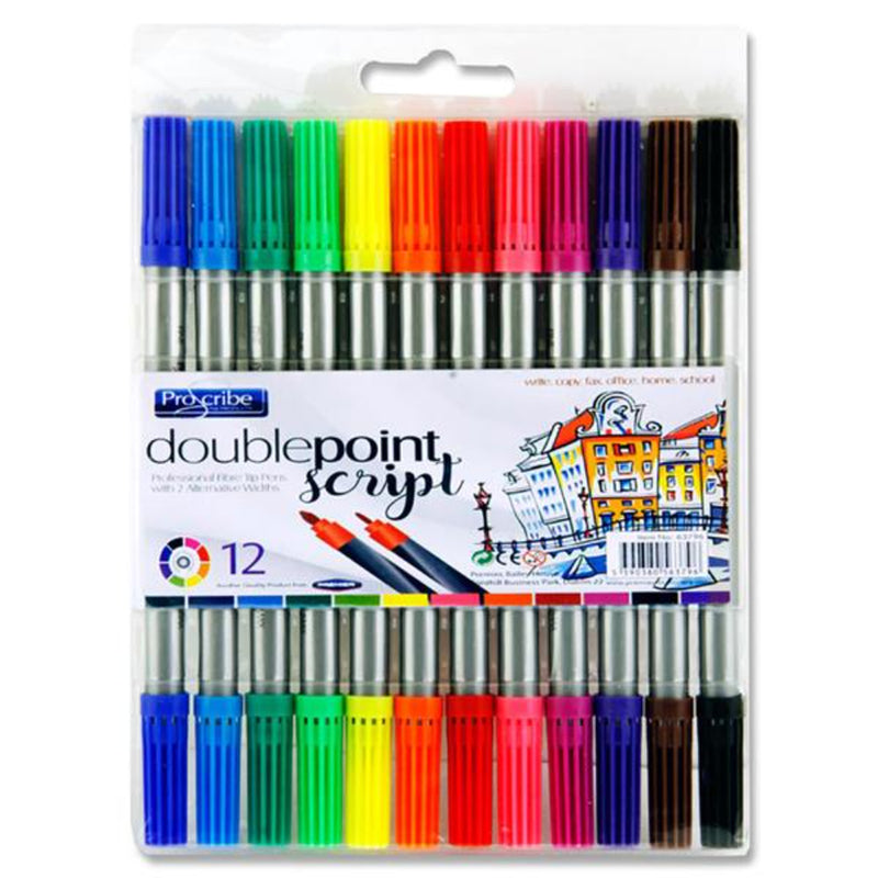 Pro:Scribe Double Sided Thick/Thin Markers - Pack of 12-Felt Tip Pens-Pro:Scribe|Stationery Superstore UK