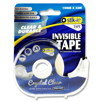 Stik-ie Invisible Tape with Dispenser - 33m x 19mm - Clear-Tape Dispensers & Refills-Stik-ie|Stationery Superstore UK