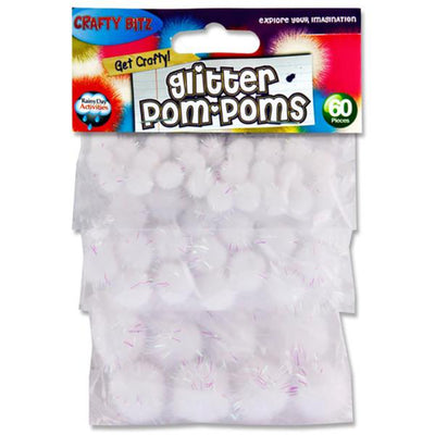 Crafty Bitz Pom Poms - Glitter White - Pack of 60-Pom Poms-Crafty Bitz|Stationery Superstore UK