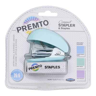 Premto Mini Stapler & 1000 26/6 Staples - Pastel - Cornflower Blue-Staplers & Staples-Premto|Stationery Superstore UK