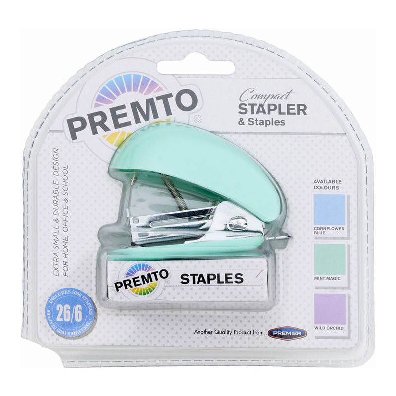 Premto Mini Stapler & 1000 26/6 Staples - Pastel - Mint Magic-Staplers & Staples-Premto|Stationery Superstore UK
