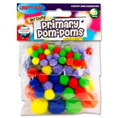 Crafty Bitz Pom Poms - Primary - Pack of 60