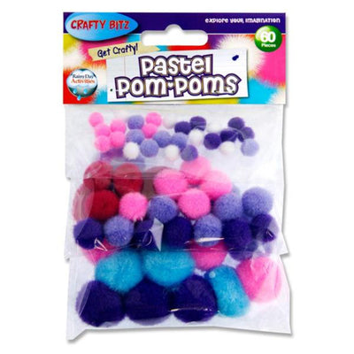 Crafty Bitz Pom Poms - Pastel - Pack of 60-Pom Poms-Crafty Bitz|Stationery Superstore UK