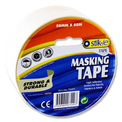 stik-ie-strong-durable-masking-tape-roll-50m-x-50mm|Stationerysuperstore.uk