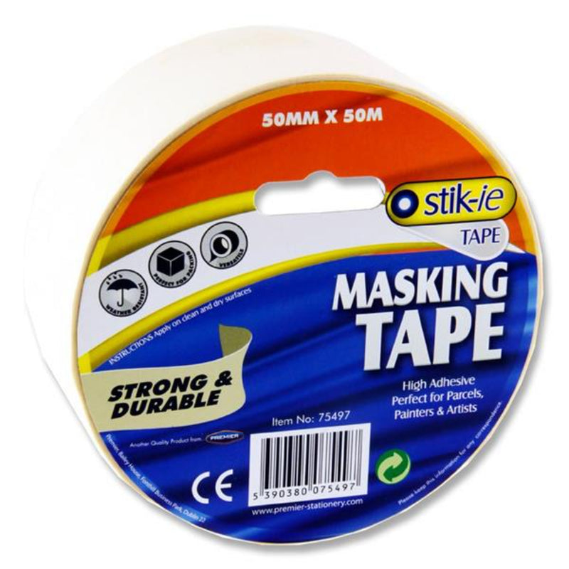 Stik-ie Strong & Durable Masking Tape Roll - 50m x 50mm-Multipurpose Tape-Stik-ie|Stationery Superstore UK
