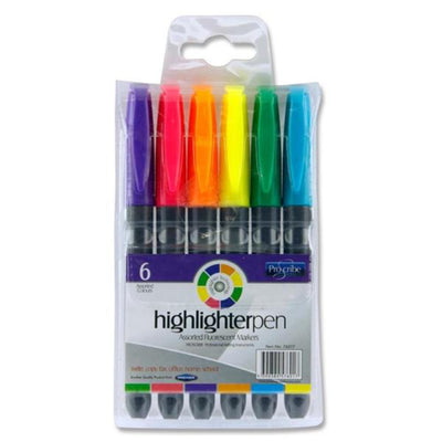 Pro:Scribe Highligher Pens - Pack of 6-Highlighters-Pro:Scribe|Stationery Superstore UK