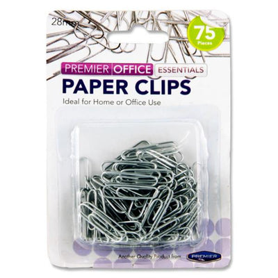 Premier Office 28mm Paper Clips - Silver - Pack of 75-Paper Clips, Clamps & Pins-Premier Office|Stationery Superstore UK