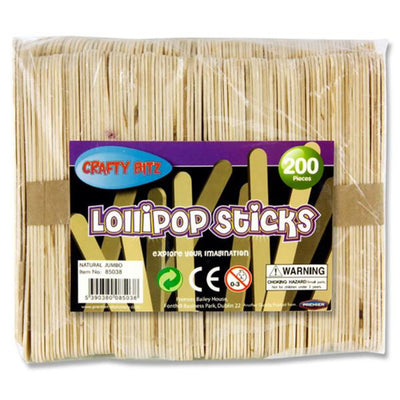 Crafty Bitz Jumbo Lollipop Sticks - Natural - Pack of 200-Lollipop & Match Sticks-Crafty Bitz|Stationery Superstore UK
