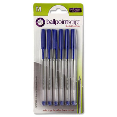 Pro:Scribe Ballpoint Pens - Blue Ink - Pack of 6-Ballpoint Pens-Pro:Scribe|Stationery Superstore UK