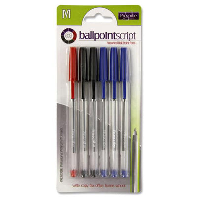 Pro:Scribe Ballpoint Pens - Blue, Red, Black Ink - Pack of 6-Ballpoint Pens-Pro:Scribe|Stationery Superstore UK