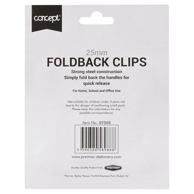 Concept 25mm Fold Back Binder Clips - Multicoloured - Pack of 4-Paper Clips, Clamps & Pins-Concept|Stationery Superstore UK