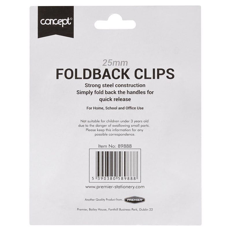 Concept 25mm Fold Back Binder Clips - Multicoloured - Pack of 4