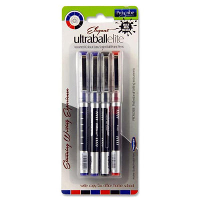 pro-scribe-ultraball-elite-ballpoint-pens-blue-black-red-ink-pack-of-4|Stationerysuperstore.uk