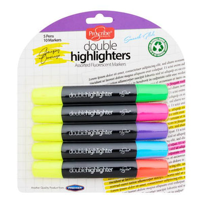 Pro:Scribe Double Ended Highlighter Markers - Pack of 5-Highlighters-Pro:Scribe|Stationery Superstore UK