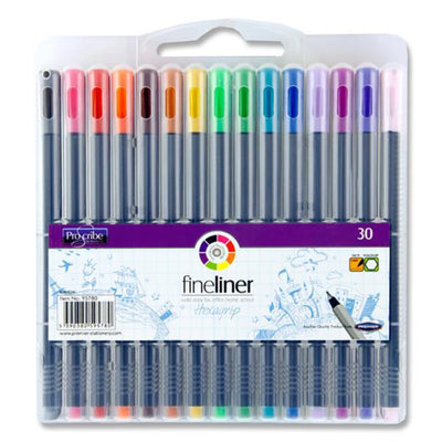 Pro:Scribe Hexagrip Fineliner Pens - Coloured - Box of 30-Fineliner Pens-Pro:Scribe|Stationery Superstore UK