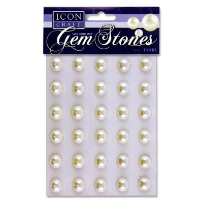 Icon Self Adhesive Gem Stones - 14mm - Pearl - White - Pack of 30-Rhinestones & Flatbacks-Icon|Stationery Superstore UK