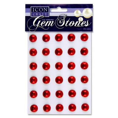 Icon Self Adhesive Gem Stones - 14mm - Pearl - Red - Pack of 30-Rhinestones & Flatbacks-Icon|Stationery Superstore UK