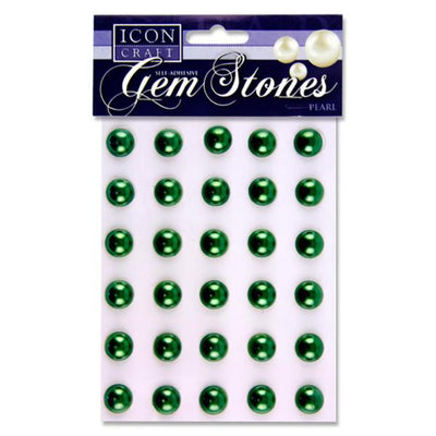 Icon Self Adhesive Gem Stones - 14mm - Pearl - Green - Pack of 30-Rhinestones & Flatbacks-Icon|Stationery Superstore UK