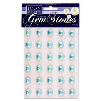 Icon Self Adhesive Gem Stones - 14mm - Pearl - Baby Blue - Pack of 30-Rhinestones & Flatbacks-Icon|Stationery Superstore UK