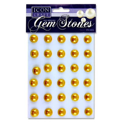 Icon Self Adhesive Gem Stones - 14mm - Pearl - Gold - Pack of 30-Rhinestones & Flatbacks-Icon|Stationery Superstore UK