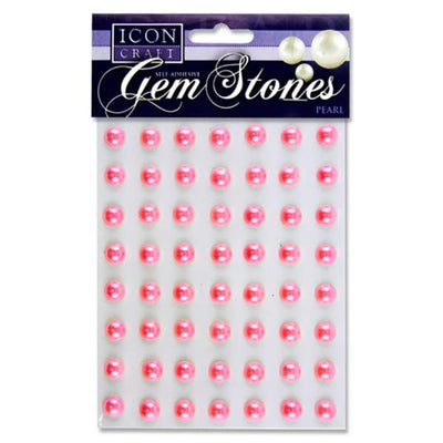 Icon Self Adhesive Gem Stones - 10mm - Pearl - Pink - Pack of 56-Rhinestones & Flatbacks-Icon|Stationery Superstore UK