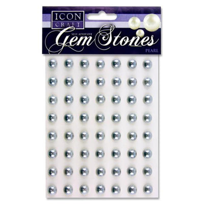Icon Self Adhesive Gem Stones - 10mm - Pearl - Silver - Pack of 56-Rhinestones & Flatbacks-Icon|Stationery Superstore UK