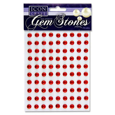 Icon Self Adhesive Gem Stones - 8mm - Pearl - Red - Pack of 90-Rhinestones & Flatbacks-Icon|Stationery Superstore UK
